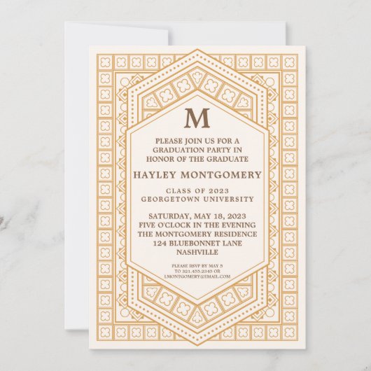 Retro  Caramel Monogram Afstuderen Kaart (Voorkant)