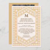 Retro  Caramel Monogram Afstuderen Kaart (Voorkant / Achterkant)