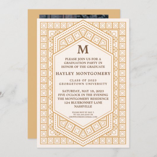 Retro  Caramel Monogram Afstuderen Kaart (Voorkant / Achterkant)