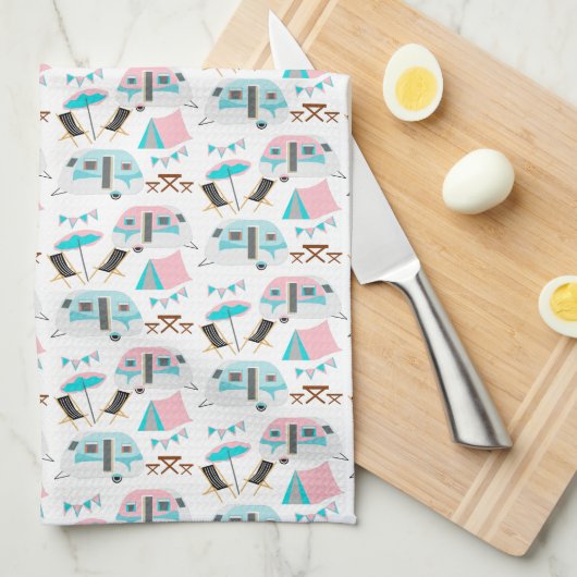 Retro Caravan Camping Cute Pattern Theedoek (Quarter Fold)