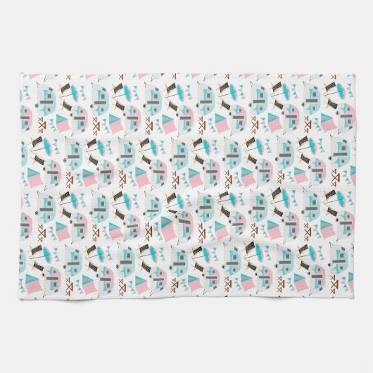 Retro Caravan Camping Cute Pattern Theedoek (Horizontaal)