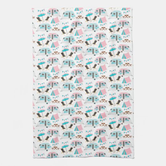 Retro Caravan Camping Cute Pattern Theedoek (Verticaal)