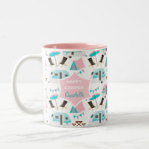 Retro Caravan Camping Cute Personalized  Tweekleurige Koffiemok