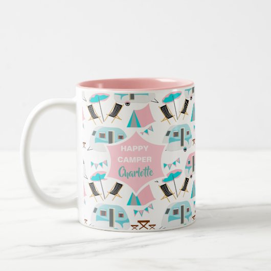 Retro Caravan Camping Cute Personalized Tweekleurige Koffiemok (Links)