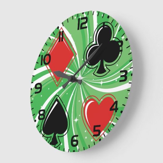 Retro Card Suits Vibrant Red and Black Grote Klok (Hoek)