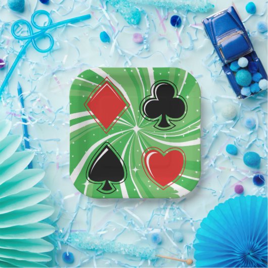 Retro Card Suits Vibrant Red and Black Papieren Bordje (Feest)