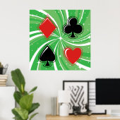 Retro Card Suits Vibrant Red and Black Poster (Thuiskantoor)