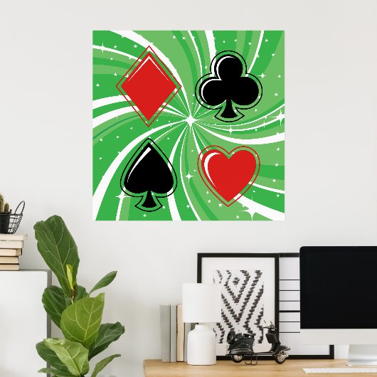 Retro Card Suits Vibrant Red and Black Poster (Thuiskantoor)