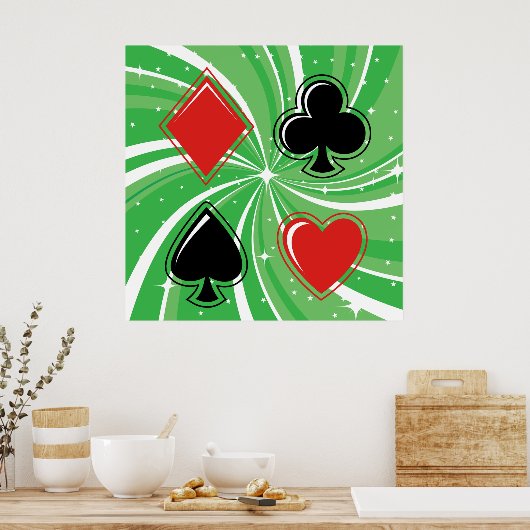 Retro Card Suits Vibrant Red and Black Poster (Keuken)
