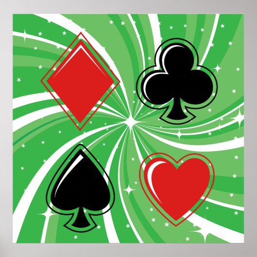 Retro Card Suits Vibrant Red and Black Poster (Voorkant)