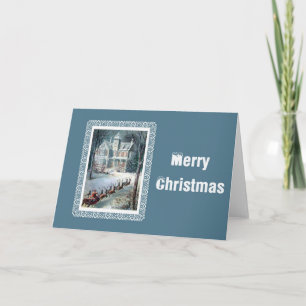 Retro Card With Victorian House and Santa Feestdagen Kaart