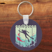  Retro Caribbean Duving Cool Scuba Diver Sleutelhanger (Voorkant)