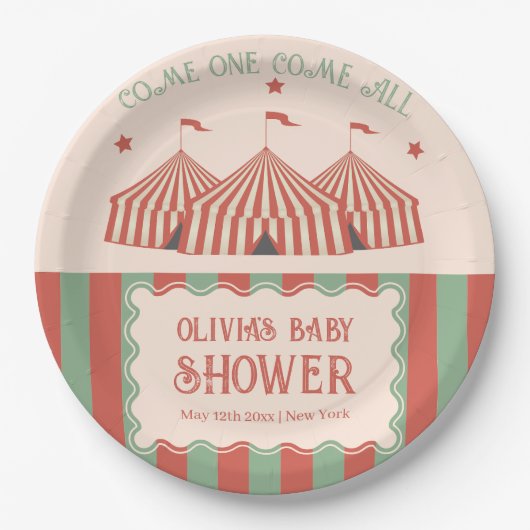 Retro Carnaval Circus Baby shower Papieren Bordje (Voorkant)