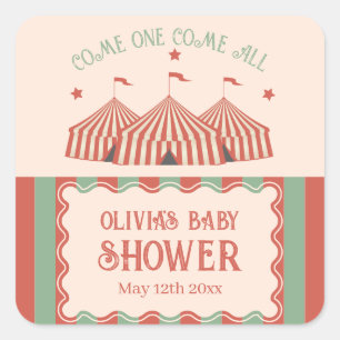 Retro Carnaval Circus Baby shower Vierkante Sticker