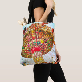  retro carnaval swing ride kleurrijke foto tote bag
