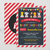 Retro Carnival Circus Animals Baby shower Uitnodig Kaart (Voorkant / Achterkant)