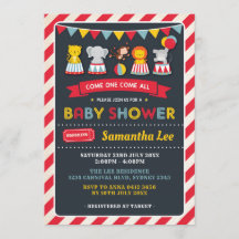 Retro Carnival Circus Animals Baby shower Uitnodig