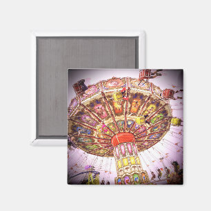  retro carnival swing ride foto roze sky magneet