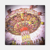  retro carnival swing ride foto roze sky magneet (Voorkant)