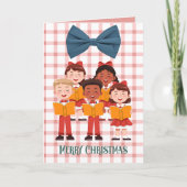 Retro Carolers Grappige Kerst Kaart met Boog (Voorkant)