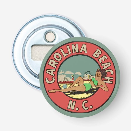 Retro Carolina Beach Rondel Button Flesopener (Voorkant)