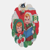 retro  caroling kinder Bericht toevoegen Ornament Kaart (Rechts)