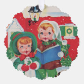 retro  caroling kinder Bericht toevoegen Ornament Kaart (Voorkant)