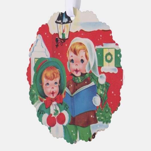 retro  caroling kinder Bericht toevoegen Ornament Kaart (Links)
