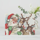 Retro Caroling Santa & Reindeer Christmas Feestdagenkaart (Staand voorkant)