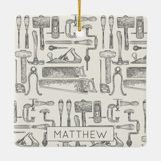 Retro Carpenter Handyman  handgereedschappen Keramisch Ornament (Achterkant)