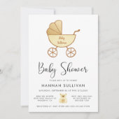 Retro Carriage Geel Goud Waterverf Douche Kaart (Voorkant)