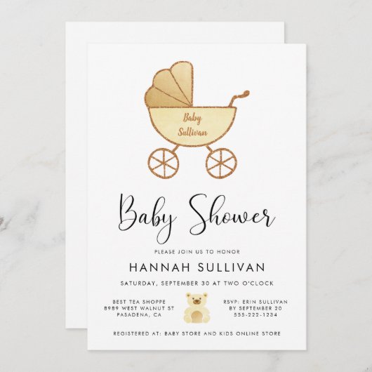 Retro Carriage Geel Goud Waterverf Douche Kaart (Voorkant / Achterkant)