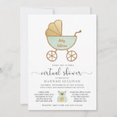 Retro Carriage Mint Gold Virtual Baby shower Kaart (Voorkant)