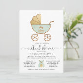 Retro Carriage Mint Gold Virtual Baby shower Kaart (Staand voorkant)