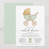Retro Carriage Mint Gold Virtual Baby shower Kaart (Voorkant / Achterkant)