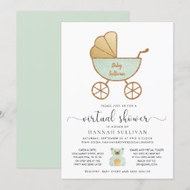 Retro Carriage Mint Gold Virtual Baby shower Kaart