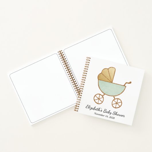 Retro Carriage Mint Green Baby shower Guest Book Notitieboek (Binnen)