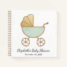Retro Carriage Mint Green Baby shower Guest Book