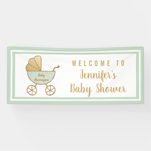Retro Carriage Mint Groen Baby shower Welkom Spandoek (Horizontaal)
