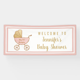 Retro Carriage Pink Girl Baby shower Welkom Spandoek