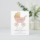 Retro Carriage Pink Glitter Virtual Baby shower Uitnodiging Briefkaart (Staand voorkant)