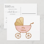 Retro Carriage Roze Goud Virtuele Baby Meisje Douc Uitnodiging Briefkaart (Voorkant / Achterkant)