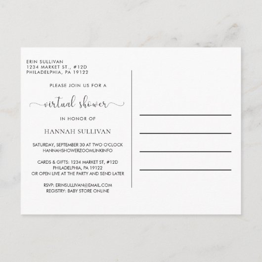 Retro Carriage Roze Goud Virtuele Baby Meisje Douc Uitnodiging Briefkaart (Achterkant)