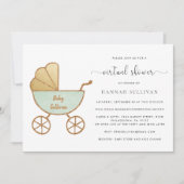 Retro Carriage Waterverf Mint Virtual Baby shower Kaart (Voorkant)