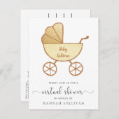 Retro Carriage Yellow Gold Virtual Baby shower Uitnodiging Briefkaart (Voorkant / Achterkant)