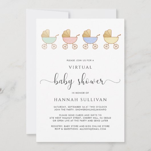 Retro Carriages Virtual Baby shower Kaart (Voorkant)