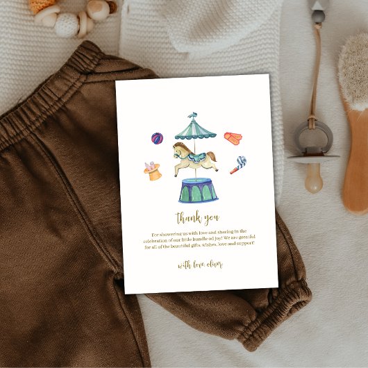 Retro Carrousel Carnaval Baby shower Bedankkaart