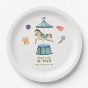 Retro  Carrousel Carnaval Baby shower Papieren Bordje