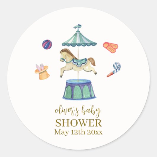 Retro  Carrousel Carnaval Baby shower Ronde Sticker (Voorkant)