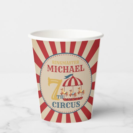 Retro Carrousel Circus Carnaval Verjaardag Papier  Papieren Bekers (Voorkant)